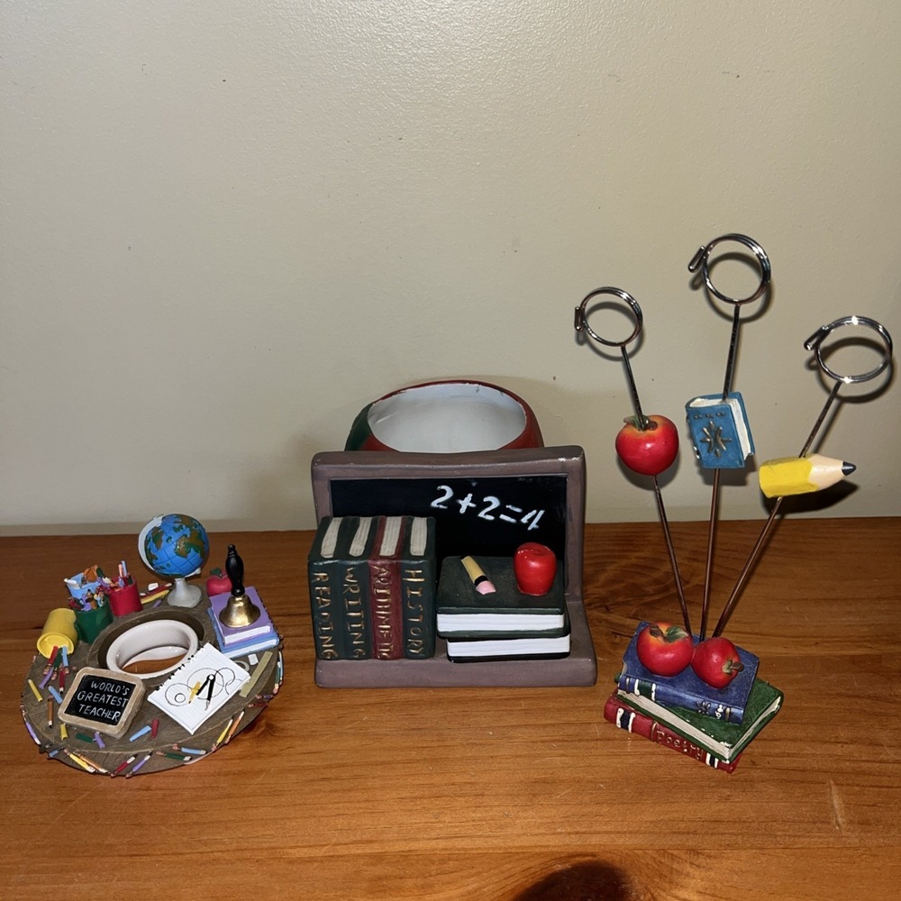 Teacher Desk Decor Lid Goes On Candle, Note, Photo Holder And Decor Apple Holder